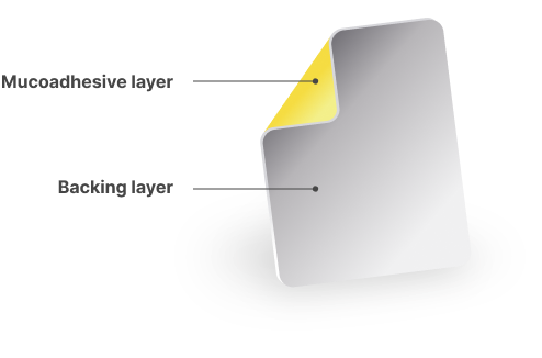 BELBUCA buccal film has 2 layers with a mucoadhesive layer and a backing layer.