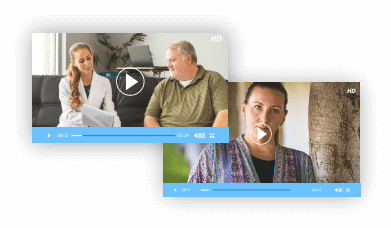 still frames of two patient experience videos